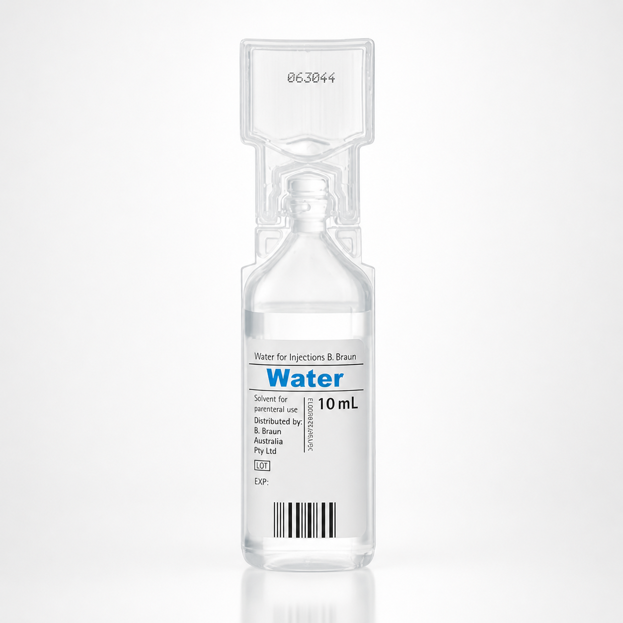 10mL single-dose vial of Water For Injection on a white background. Suitable for peptide solution preparation in Australia.