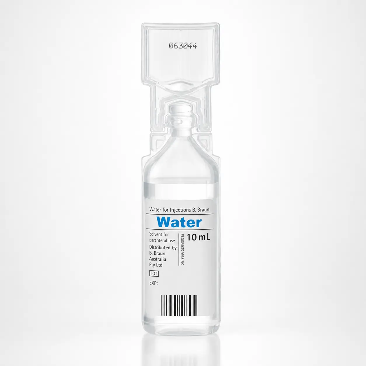 10mL single-dose vial of Water For Injection on a white background. Suitable for peptide solution preparation in Australia.